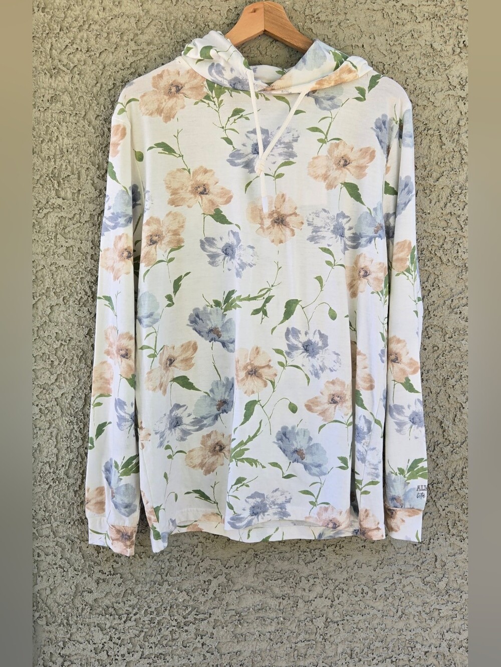 Denim & Flower Floral Lightweight Hoodie - Beige & Blue Floral
